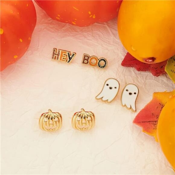 WOWORAMA Halloween Pumpkin Earrings | Cute Crystal Studs & Drop Earrings - Picture 2 of 5